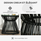 Table de jardin ronde en résine tressée imitation rotin table de bistrot métal plateau verre trempé Ø 40 x 42 cm noir-4
