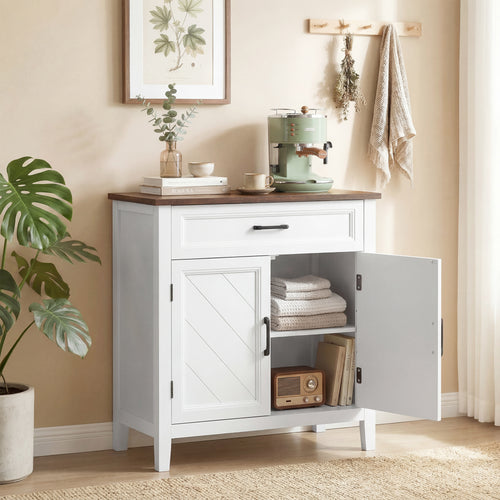 Buffet salon, meuble de rangement avec 2 portes, tiroir et étagère réglable, 76 x 35 x 80 cm, blanc-1