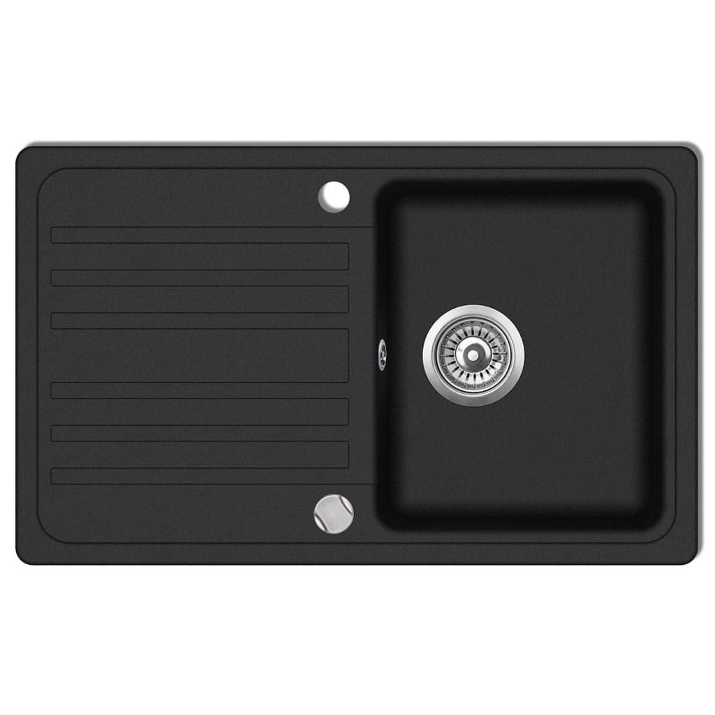 NNEVL Granite Kitchen Sink Single Basin with Drainer Reversible Black-0