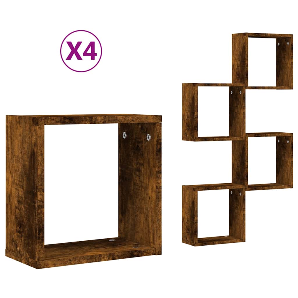 Kubus Wandrekken Gerookt Eiken – Set van 4