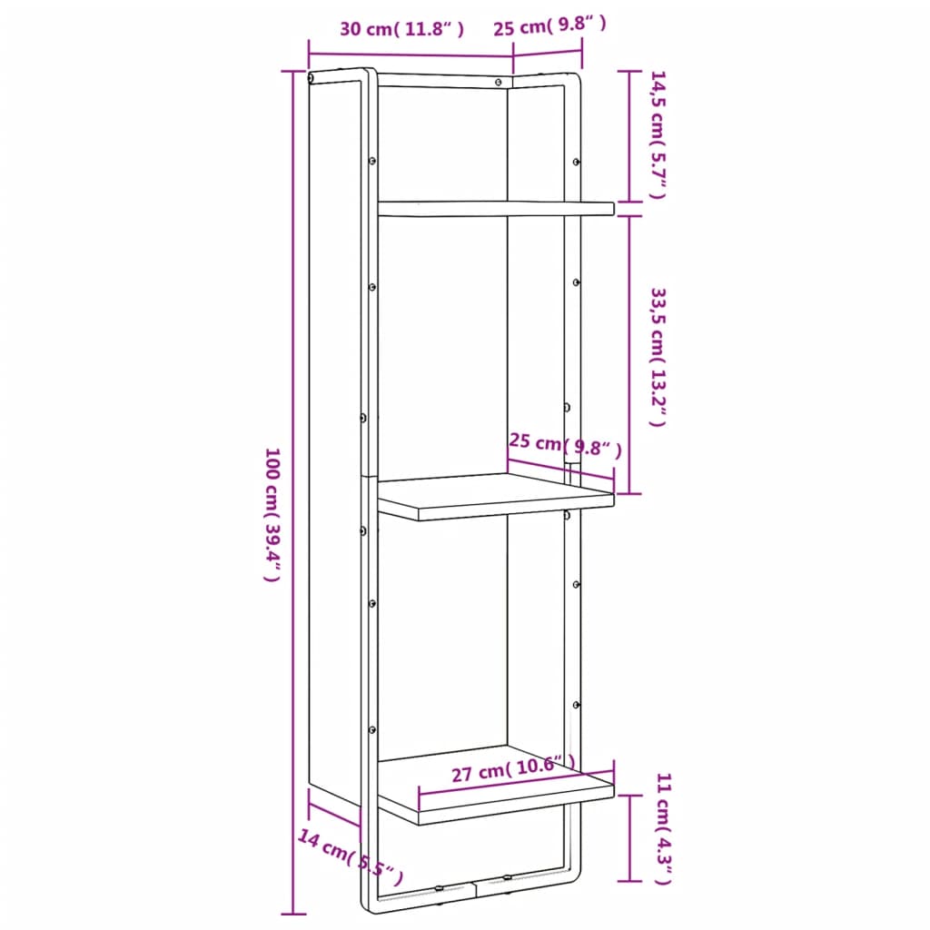 Wandrek 3-Laags Sonoma Eiken – 100 cm