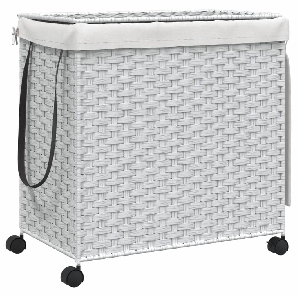 Rattan Wasmand op Wielen Wit – 60 × 35 × 60,5 cm