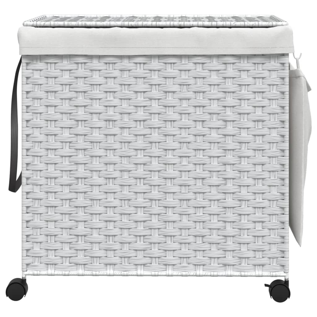 Rattan Wasmand op Wielen Wit – 60 × 35 × 60,5 cm