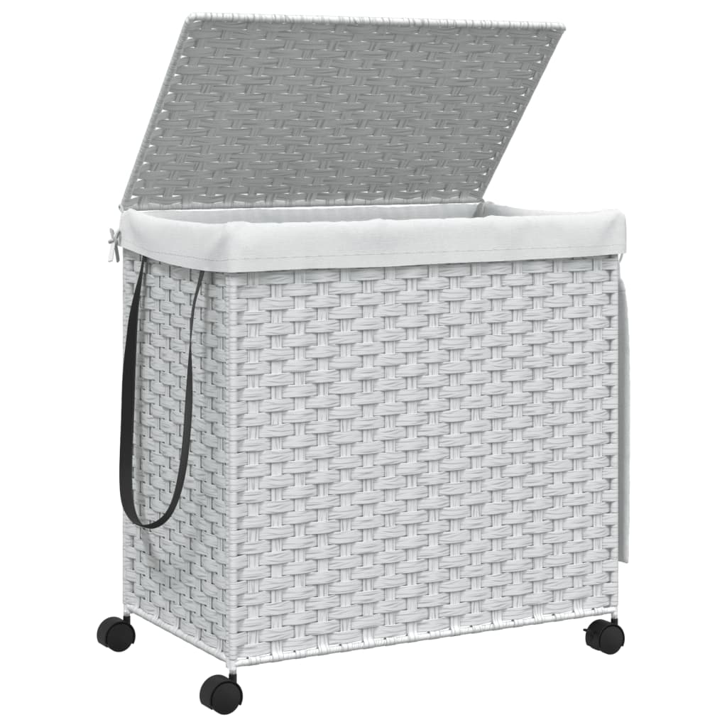 Rattan Wasmand op Wielen Wit – 60 × 35 × 60,5 cm