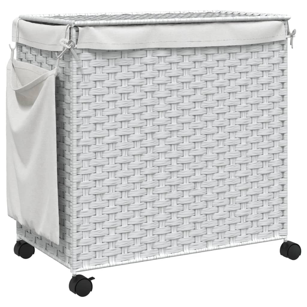 Rattan Wasmand op Wielen Wit – 60 × 35 × 60,5 cm