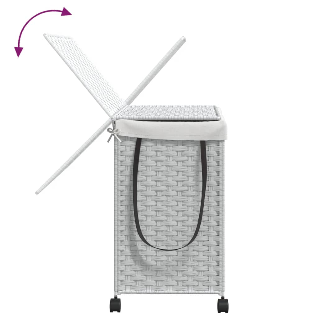 Rattan Wasmand op Wielen Wit – 60 × 35 × 60,5 cm