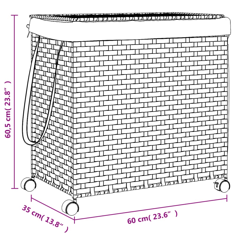 Rattan Wasmand op Wielen Wit – 60 × 35 × 60,5 cm