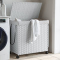 Witte rattan wasmand op wielen, 60 × 35 × 60,5 cm