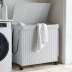 Witte rattan wasmand op wielen, 60 × 35 × 60,5 cm