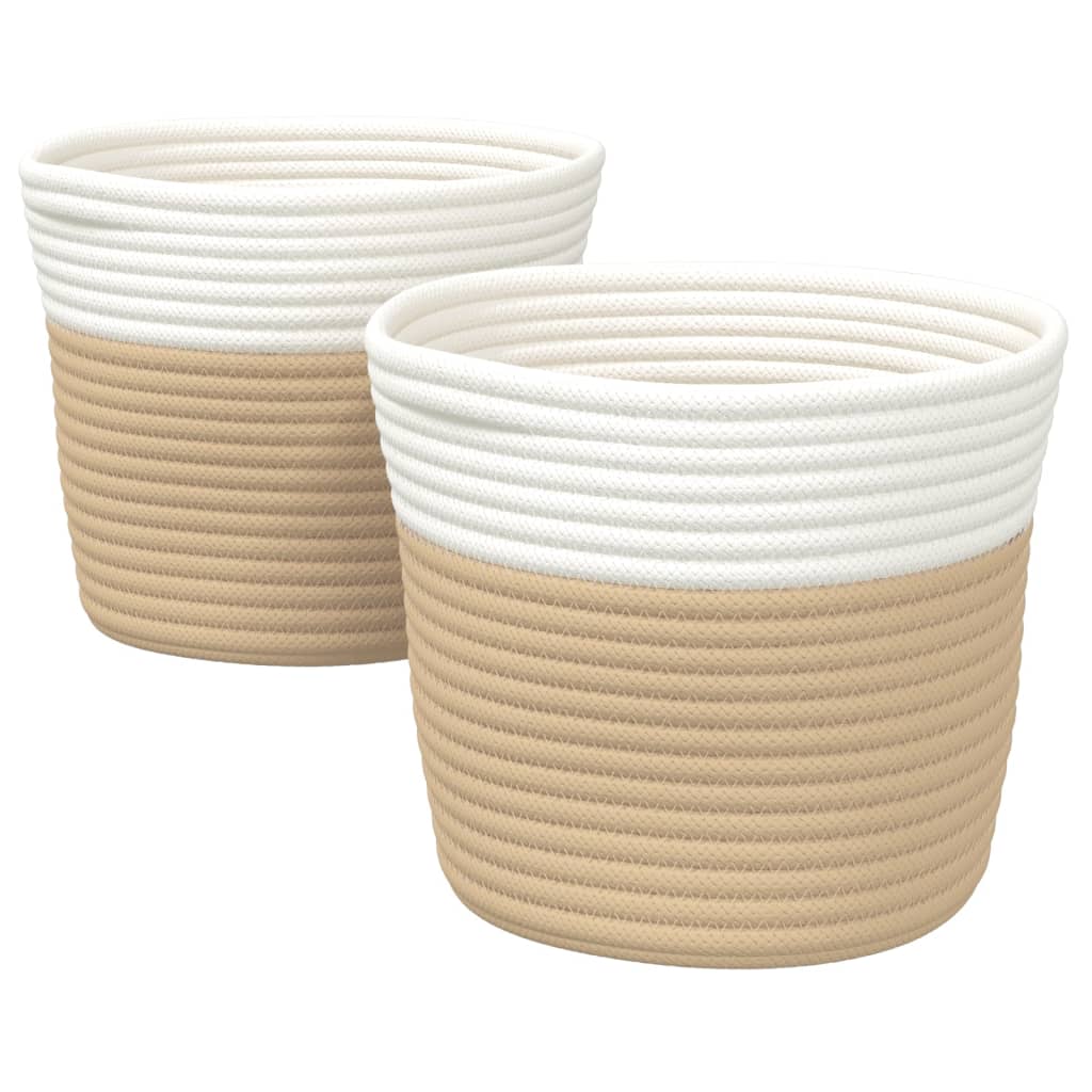 Katoenen Opbergmanden Beige & Wit – Set van 2