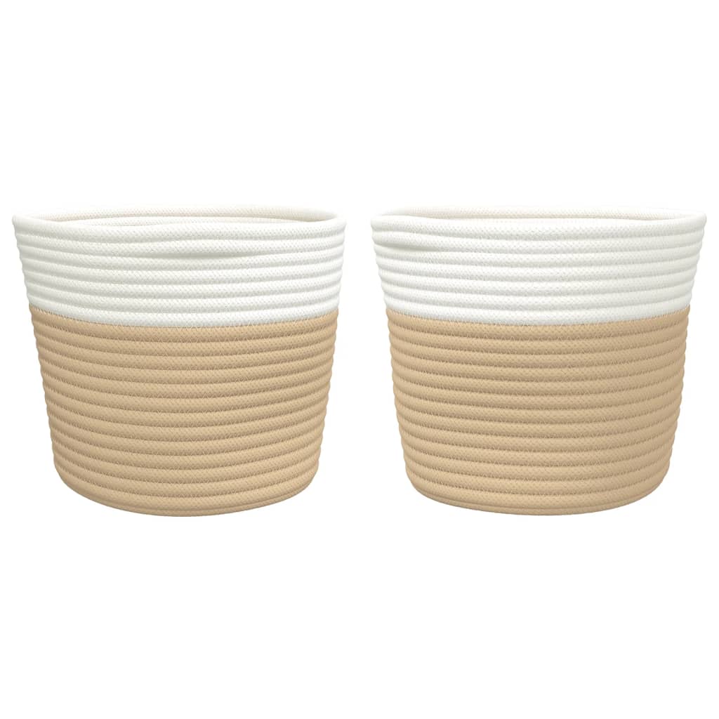 Katoenen Opbergmanden Beige & Wit – Set van 2