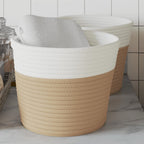 Set van 2 katoenen opbergmanden beige en wit