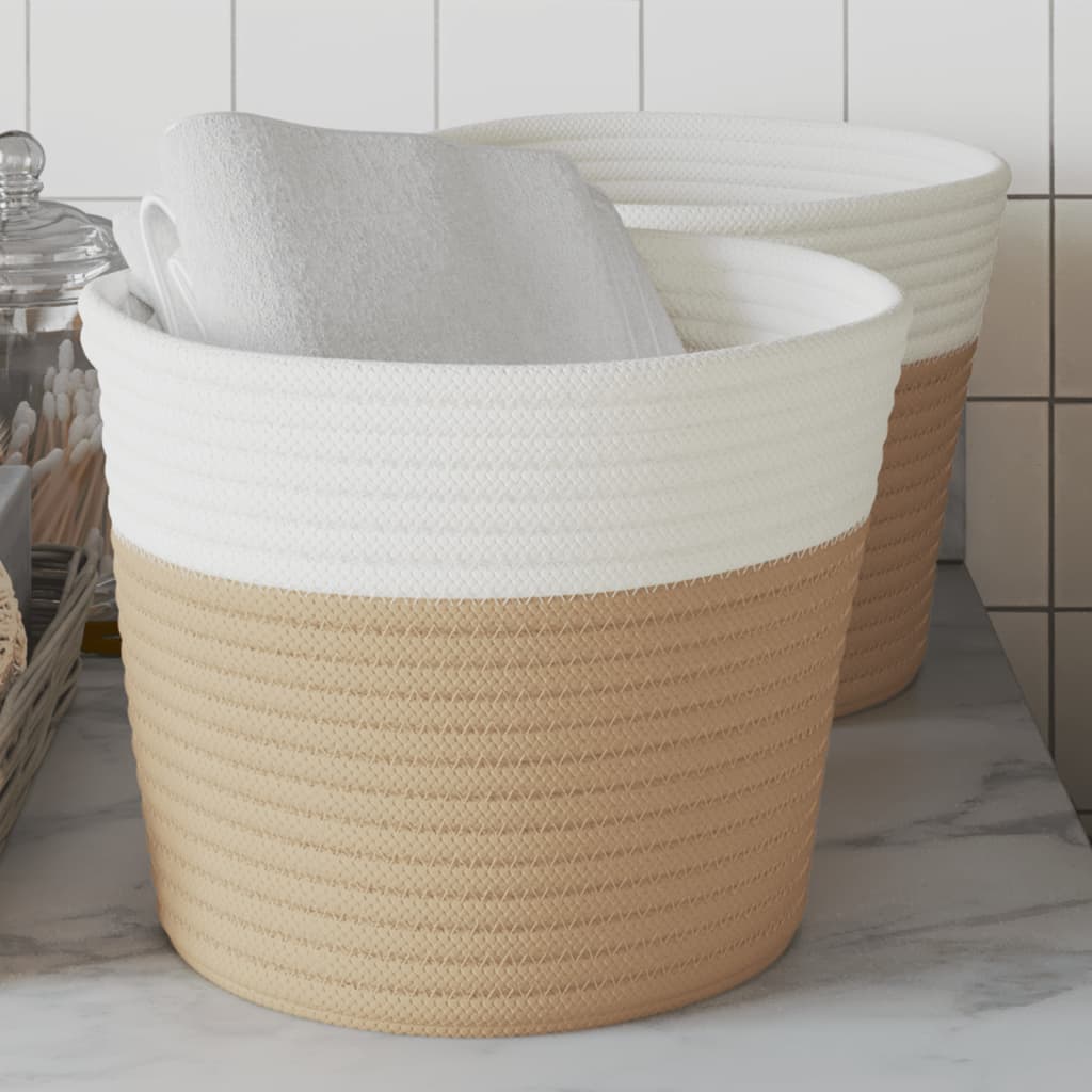 Set van 2 katoenen opbergmanden beige en wit