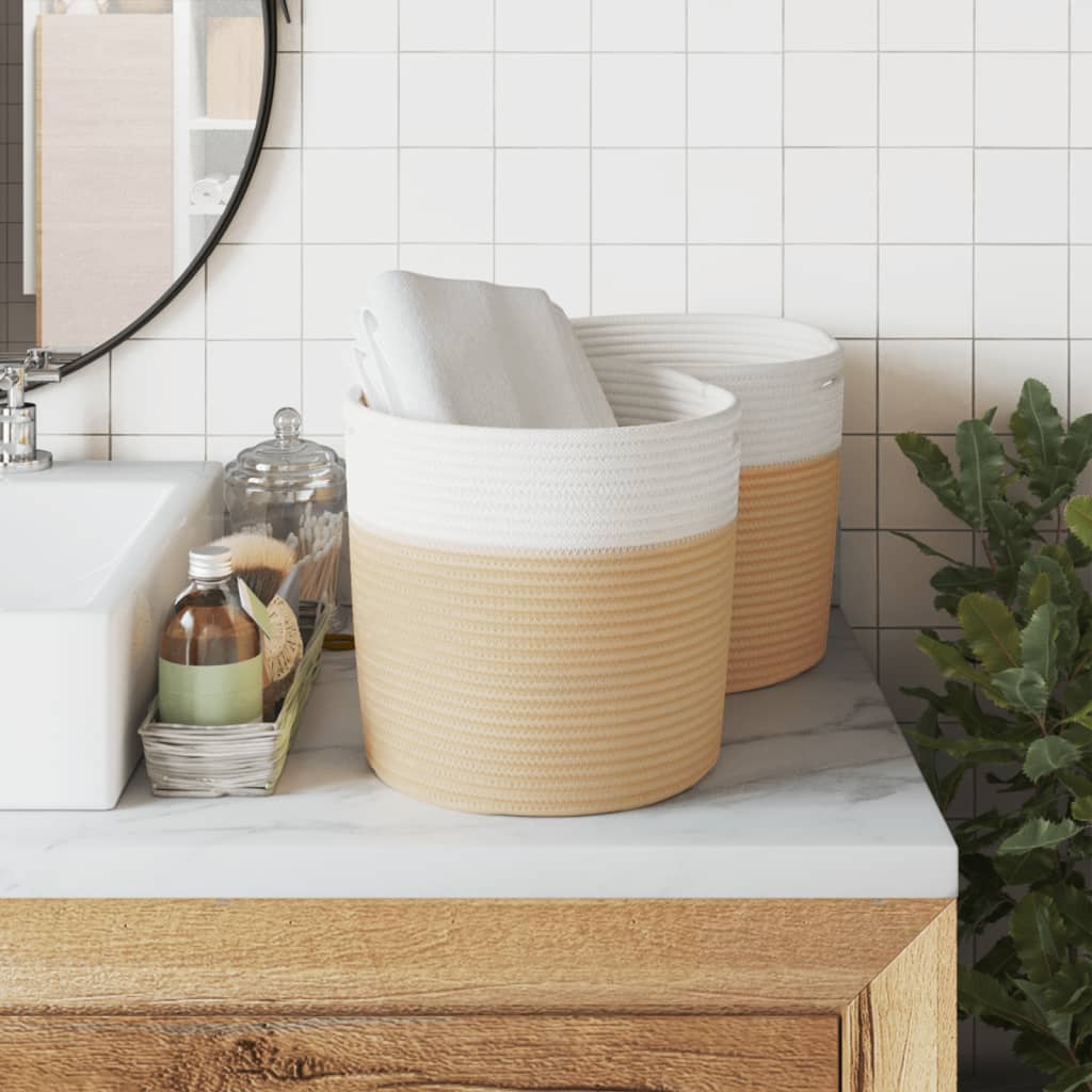 Katoenen Opbergmanden Beige & Wit – Set van 2