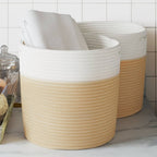Set van 2 katoenen opbergmanden beige en wit