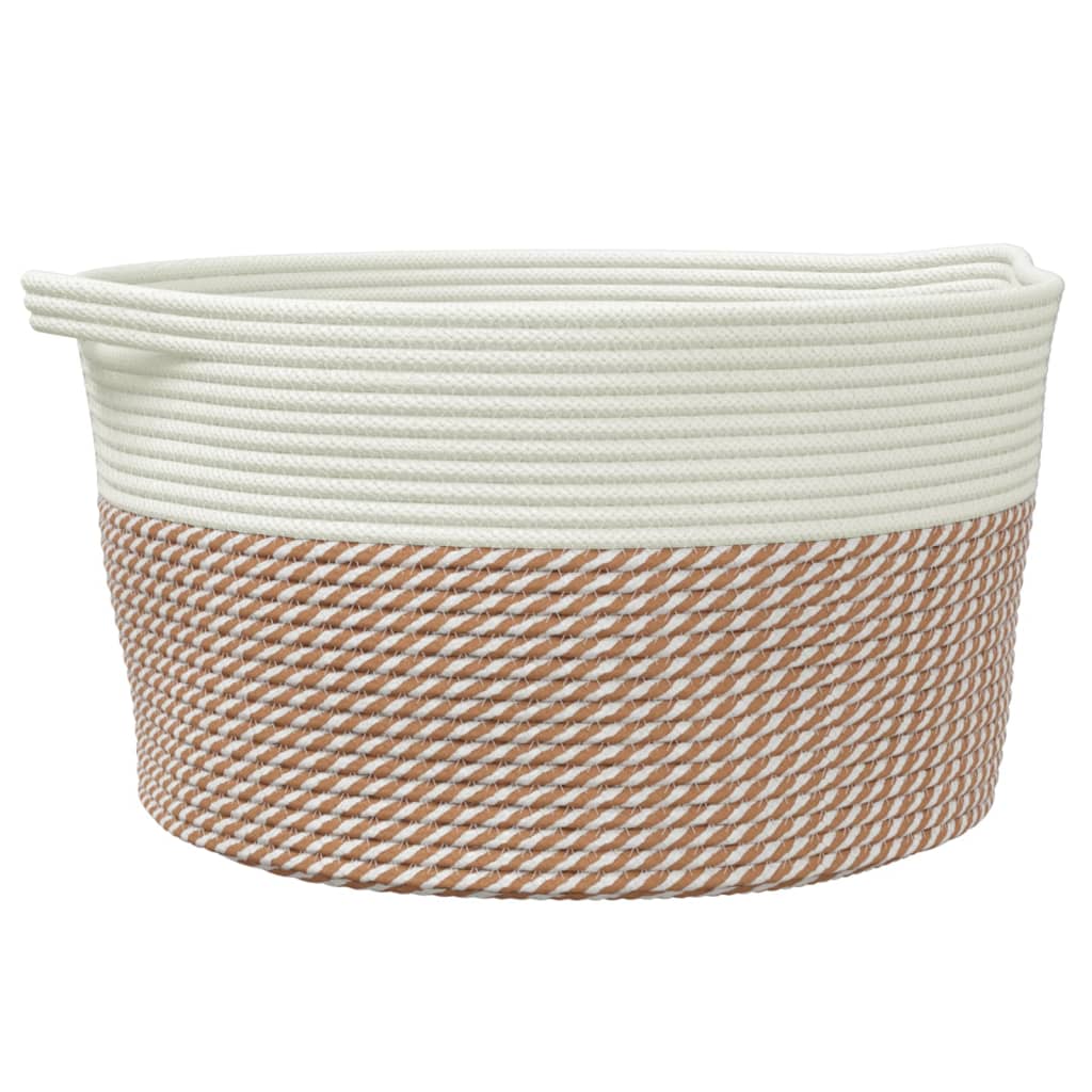 Katoenen Opbergmand Bruin & Wit – Ø 40 × 25 cm