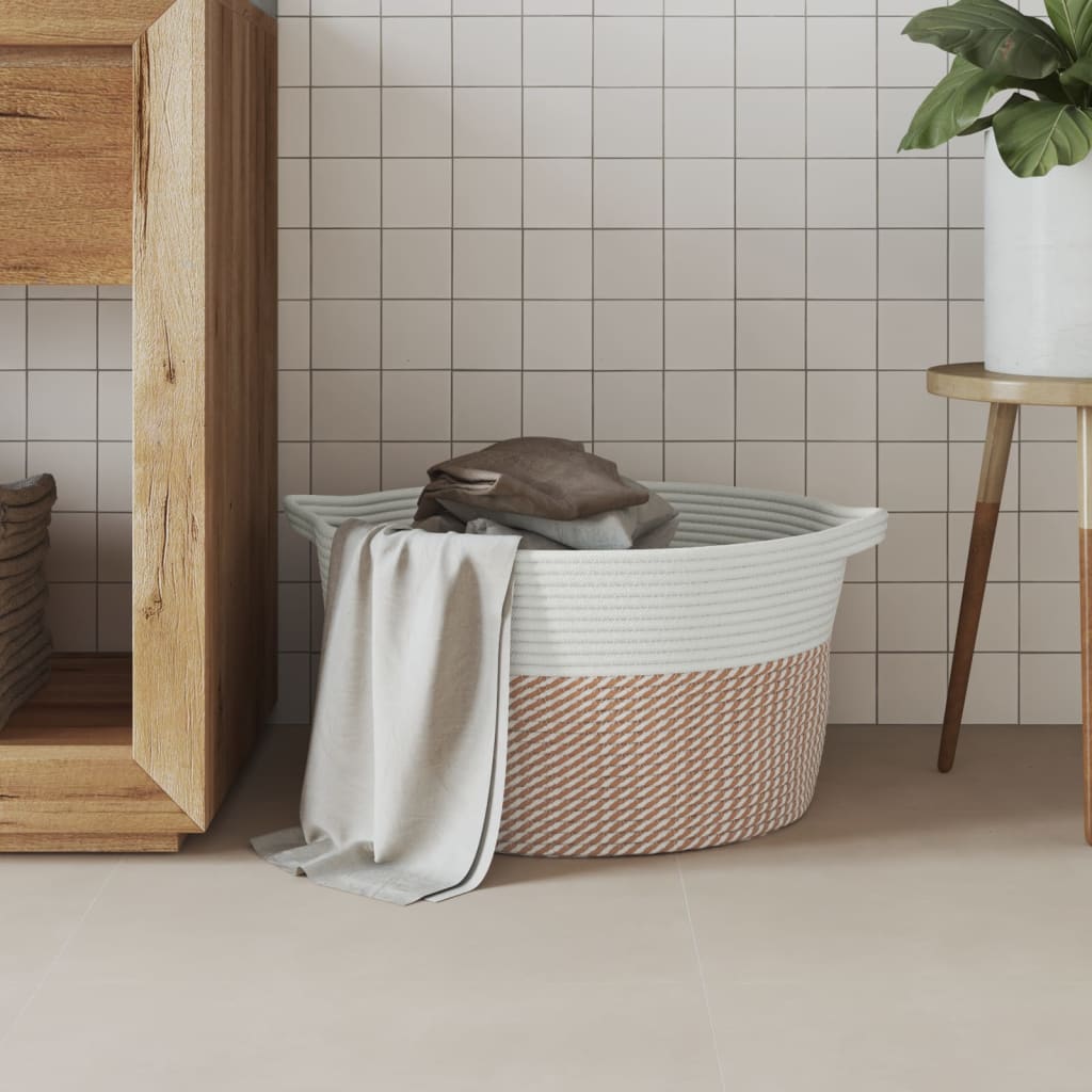 Katoenen Opbergmand Bruin & Wit – Ø 40 × 25 cm