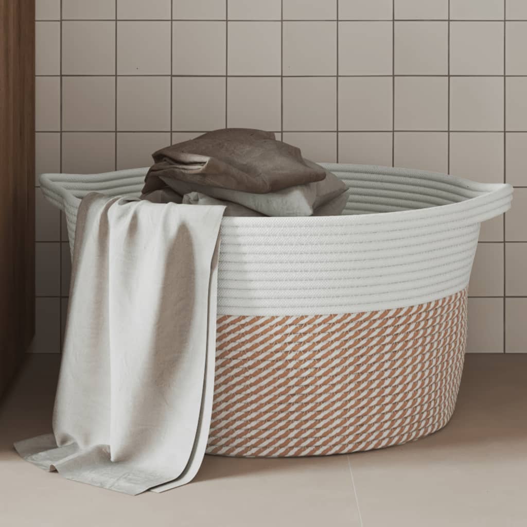 Katoenen opbergmand bruin en wit, Ø40 × 25 cm