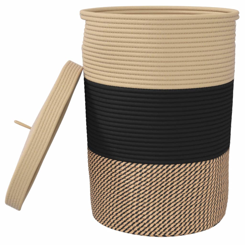 Katoenen Opbergmand met Deksel – Zwart & Beige