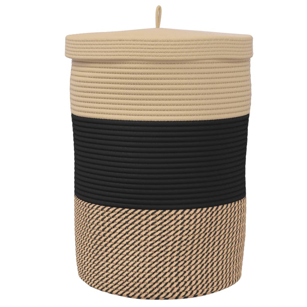 Katoenen Opbergmand met Deksel – Zwart & Beige