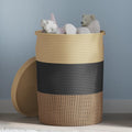 Katoenen opbergmand met deksel in zwart en beige