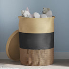 Katoenen opbergmand met deksel in zwart en beige