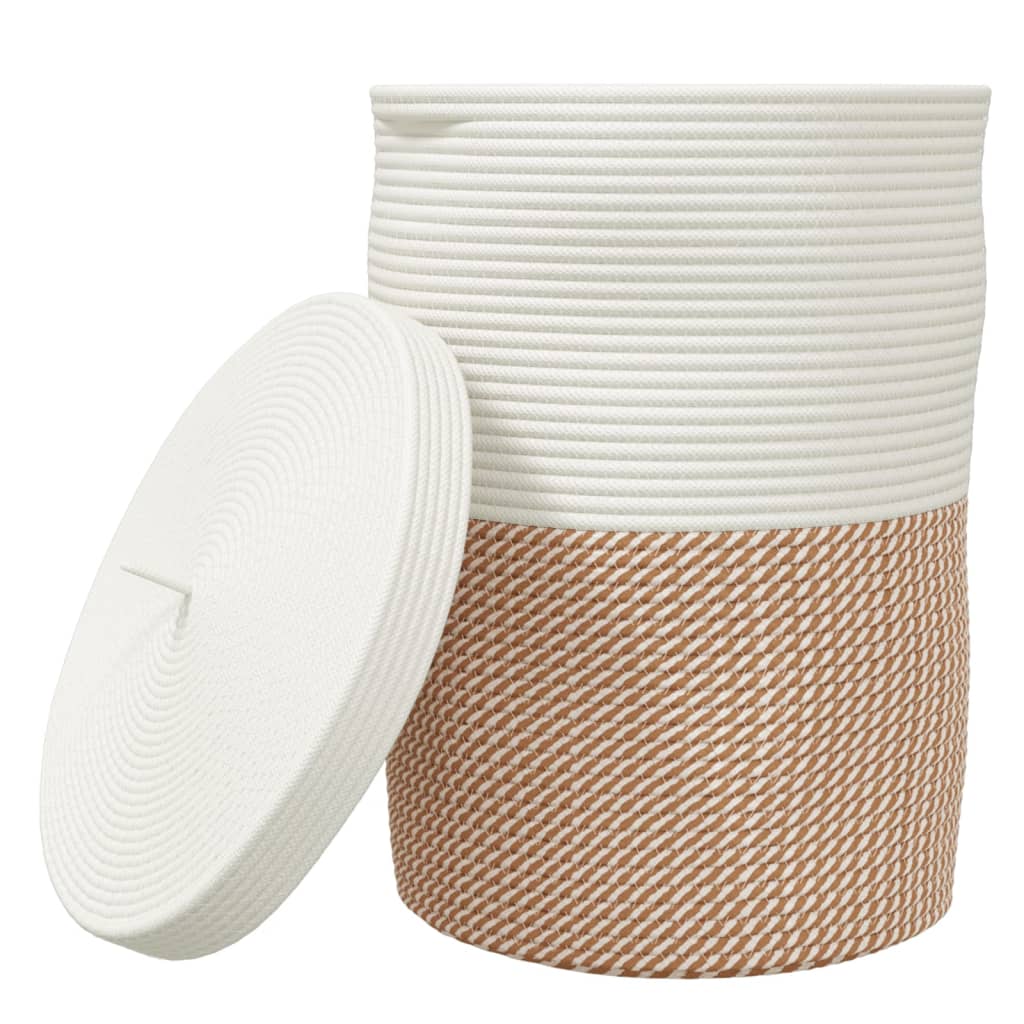 Opbergmand met Deksel – Bruin & Wit Katoen Ø 37 × 50 cm