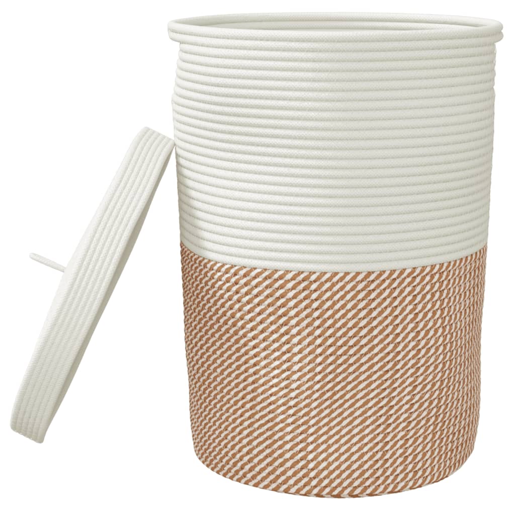 Opbergmand met Deksel – Bruin & Wit Katoen Ø 37 × 50 cm