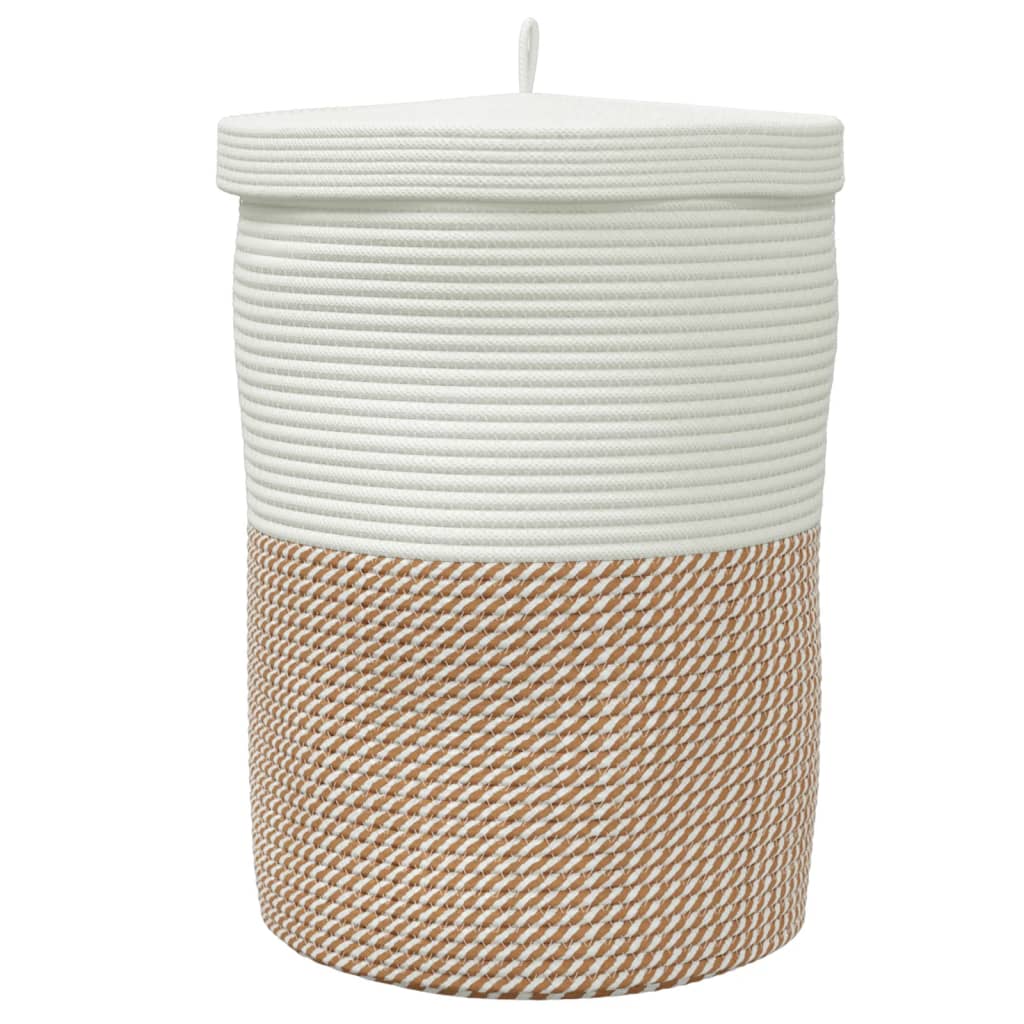 Opbergmand met Deksel – Bruin & Wit Katoen Ø 37 × 50 cm