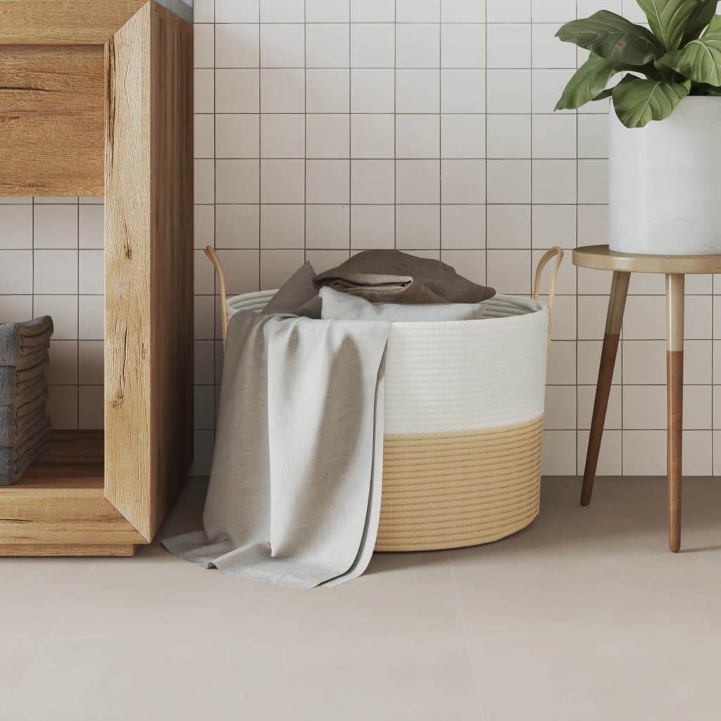 Opbergmand Beige & Wit Katoen – Ø 51 × 33 cm