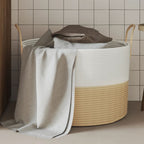 Katoenen opbergmand beige en wit, Ø51 × 33 cm