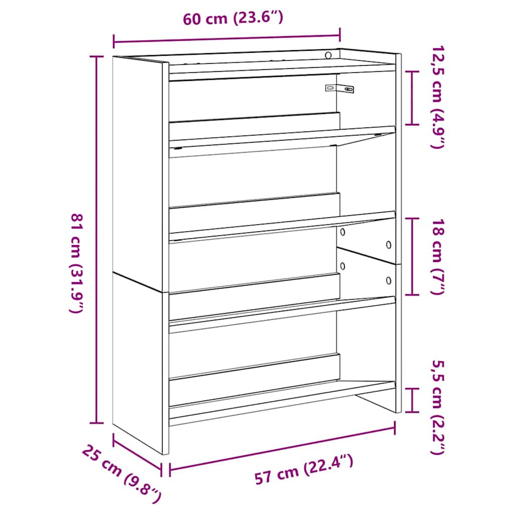Schoenenrek Artisan Eiken – 60 × 25 × 81 cm