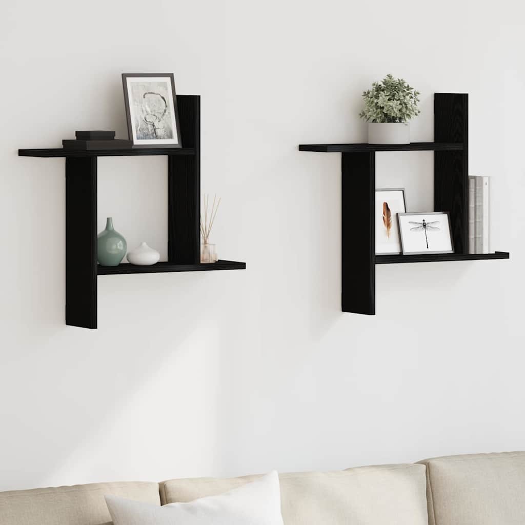 Set van 2 wandplanken zwart eiken