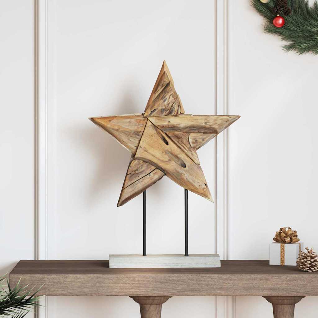 Teakhouten kerstster met LED's, 59 cm