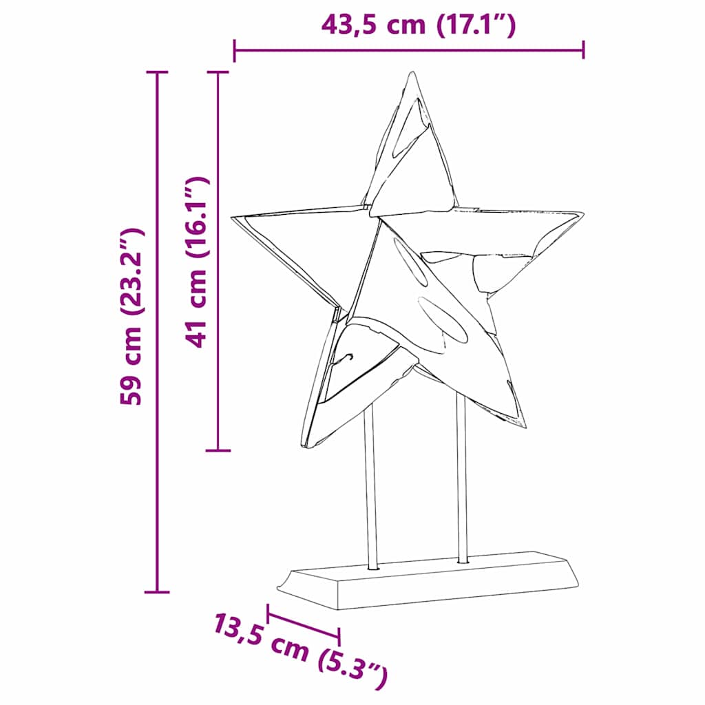 Teakhouten Kerstster met LED’s – 59 cm