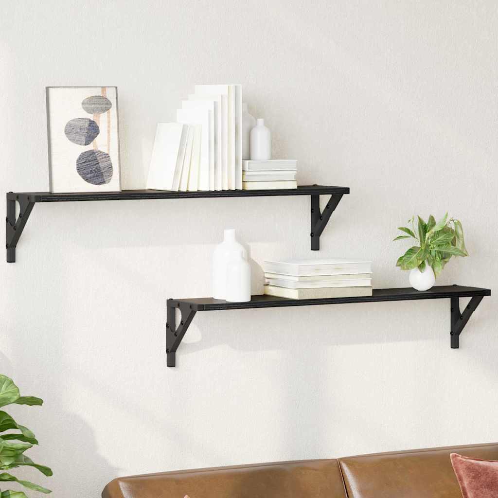 Set van 2 wandplanken zwart eiken, 80 cm