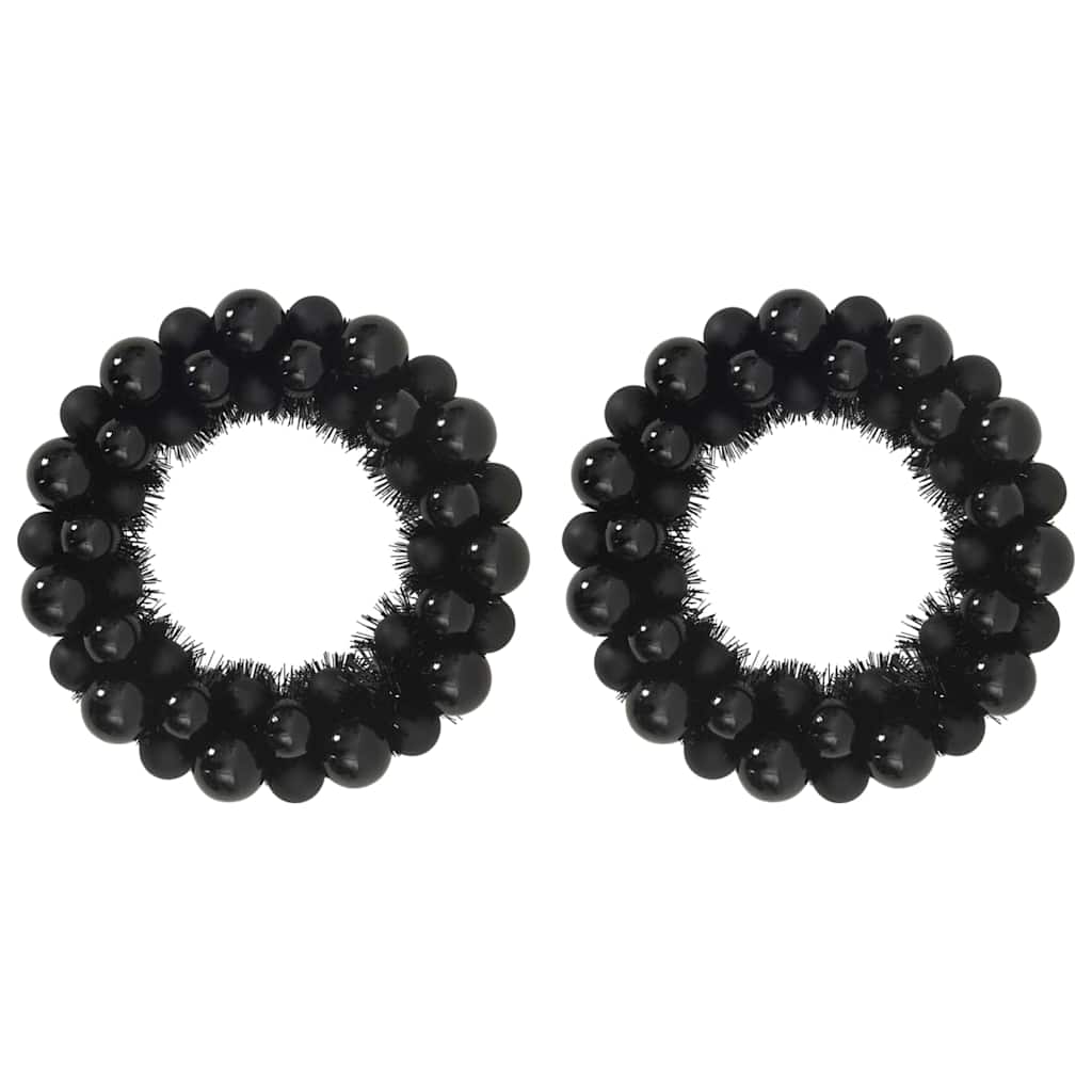 Kerstbal Kransen Zwart – Set van 2
