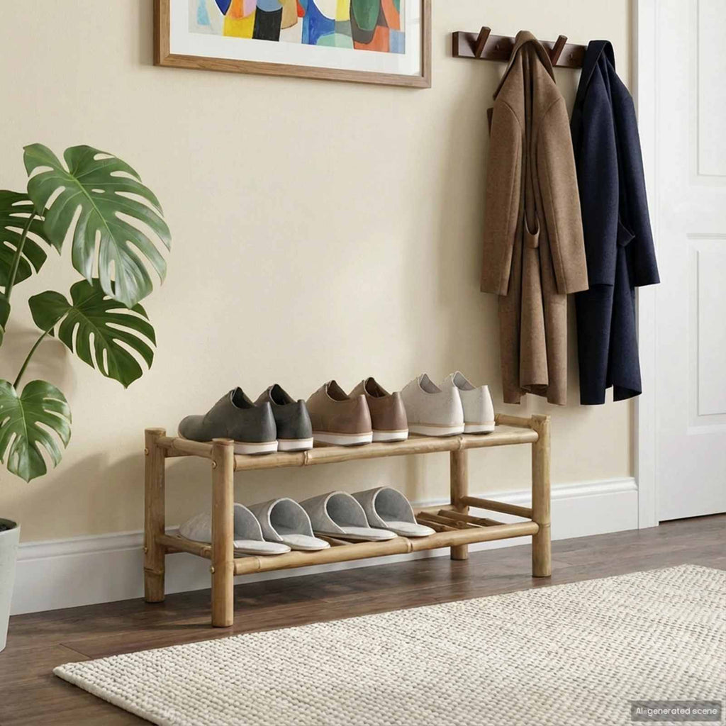 Bamboe Schoenenrek Naturel – 68 × 28 × 30 cm