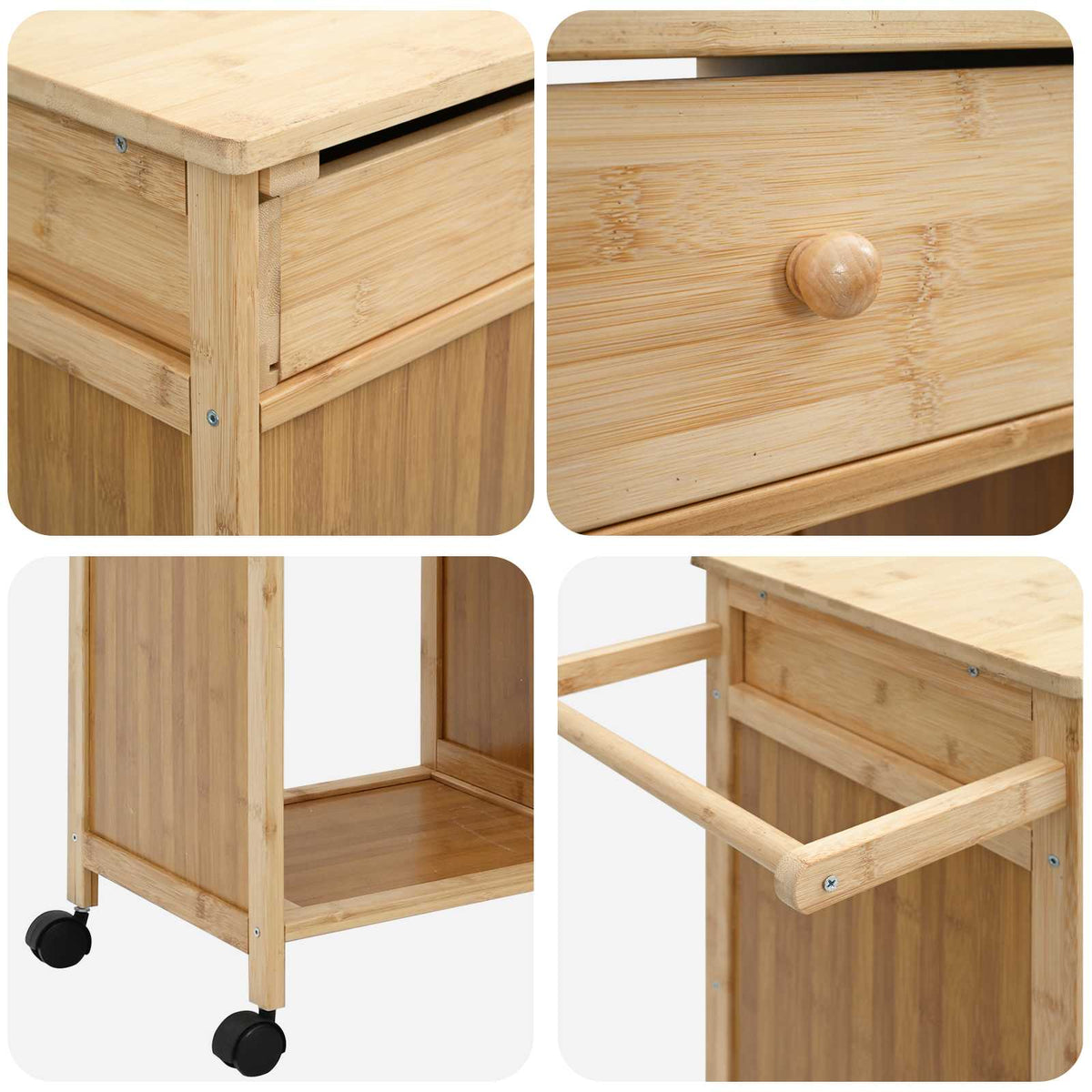 Bamboe Keukentrolley op Wielen – 90,5 × 36 × 86,5 cm