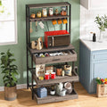 Grey Modern Baker's Rack Kitchen Shelving Unit with Pull-Out Shelves and Drawer-0