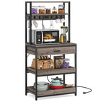 Grey Modern Baker's Rack Kitchen Shelving Unit with Pull-Out Shelves and Drawer-2