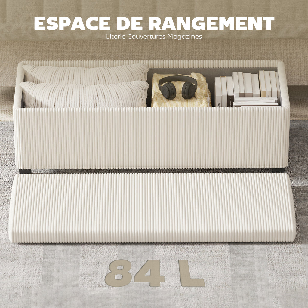 Banc de rangement bout de lit en velours côtelé avec couvercle, pour salon, chambre, entrée, 112 x 42 x 40 cm, beige-5