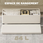 Banc de rangement bout de lit en velours côtelé avec couvercle, pour salon, chambre, entrée, 112 x 42 x 40 cm, beige-5