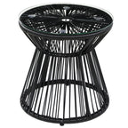 Table de jardin ronde en résine tressée imitation rotin table de bistrot métal plateau verre trempé Ø 40 x 42 cm noir-0
