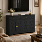 Buffet meuble de rangement armoire de cuisine style rural 2 tiroirs et 2 placards étagères à hauteurs réglables noir-7