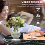 Table de jardin ronde en résine tressée imitation rotin table de bistrot métal plateau verre trempé Ø 40 x 42 cm noir-3