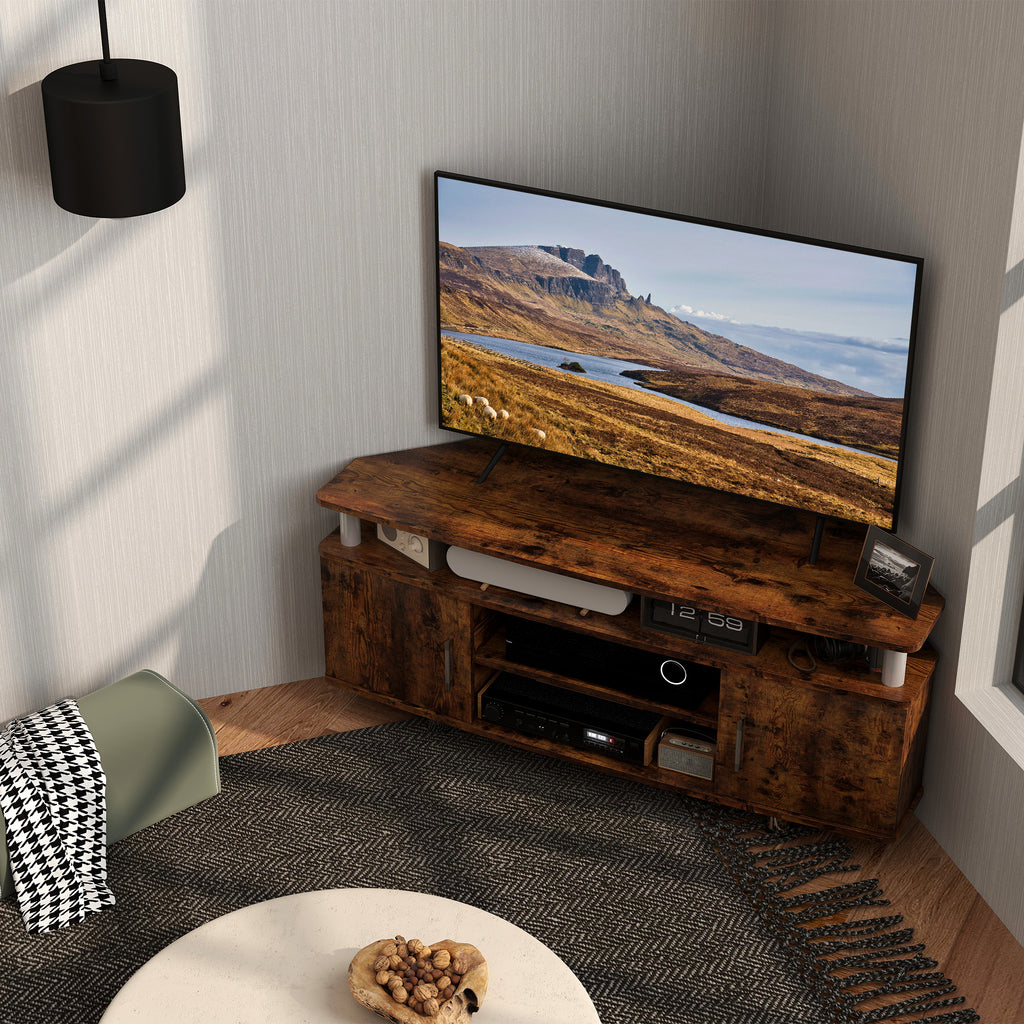 Meuble TV pour téléviseur jusqu'à 55 avec grand plateau, placards à portes et compartiment ouvert, marron-7