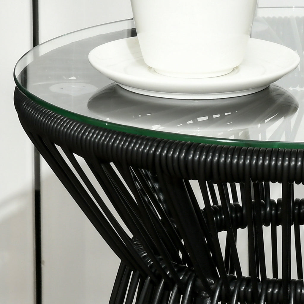 Table de jardin ronde en résine tressée imitation rotin table de bistrot métal plateau verre trempé Ø 40 x 42 cm noir-6