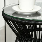 Table de jardin ronde en résine tressée imitation rotin table de bistrot métal plateau verre trempé Ø 40 x 42 cm noir-6