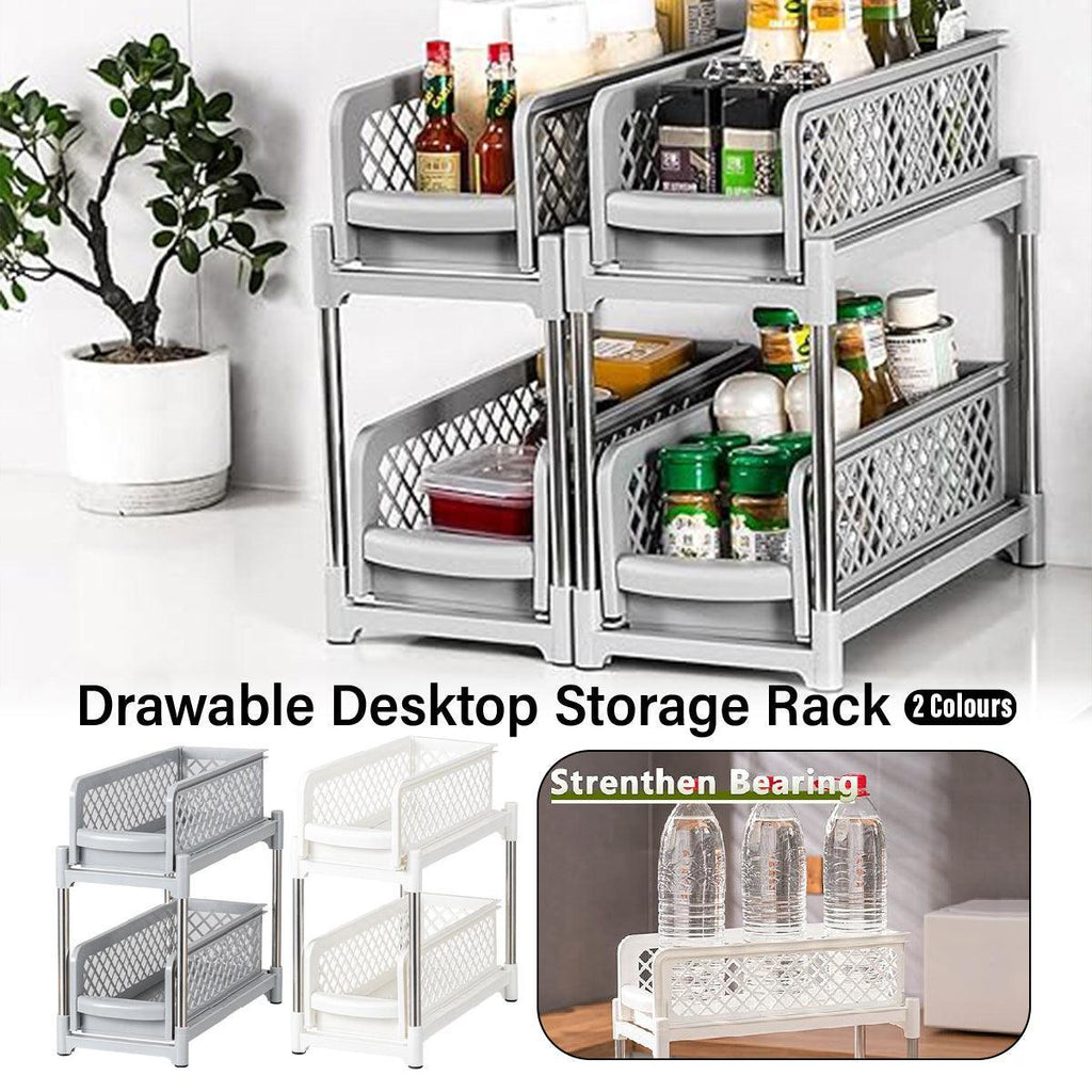 Bathroom Kitchen Sink Storage Rack Drawer Plastic Shelf Seasoning Holder - Grey-0
